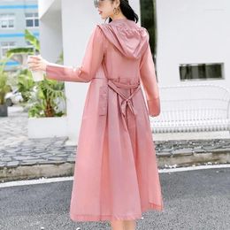 Women's Trench Coats Loose Jackets Women Retro Sun-proof Casual Lace-up Design All-match Elegant Summer Outerwear Hooded Korean Style Female