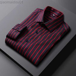 Men's Casual Shirts Handsome Smart Casual Men's Long Sleeve Striped Shirt Long Sleeve Regular-fit Anti-wrinkle Work Dress Shirts 4XL 5XL L230721