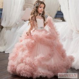 Gorgeous Pink Ball Gown Kids Flower Girl Dress Birthday Party Prom Event Dress with Bows for Girls Aged 3-10 Years233R