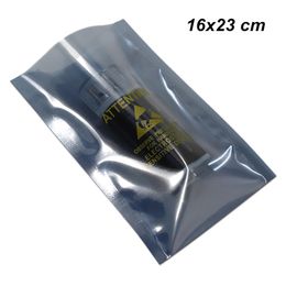 100 pz / lotto 16x23 cm ESD Anti Statico Open Top Poly Heat Seal Bag per Caricabatterie Elettronica Stampato Attenzione Logo Vuoto Plastica Calore 300n