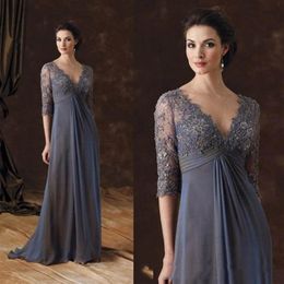 Mother Of The Bride Dresses Half Sleeves A-Line V-Neck Empire Waist Mother Of Groom Dress Floor-Length Chiffon Evening Gowns254S