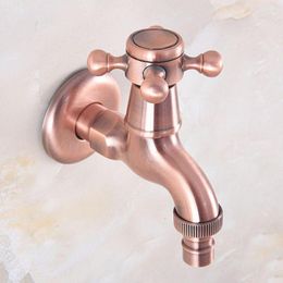 Bathroom Sink Faucets Antique Red Copper Single Hole Wall Mount Washing Machine Faucet Outrood Garden Cold Water Taps 2av329