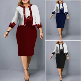 Two Piece Dress African Dress Set Clothes Women 3/4 Sleeve Jacket Tops And Dress Suit Autumn Print Fashion Office Lady African Outfits 230720