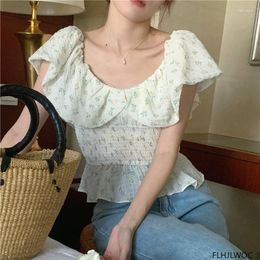 Women's Blouses 2023 Women Summer Korean Japan Preppy Style Girls Layer Shirts Floral Print Ruffles Peplum Short Tops