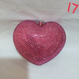 Evening Bags Red Full Diamond Women Clutch Wedding Birthday Crystal Heart Shaped Ladies Dinner Bag Pink Clutches 230720