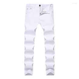 Men's Jeans Denim Slim Skinny Pants White Youth Korean Solid Color Casual Trend Large Size