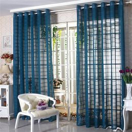 Linen Tulle Sheer Curtains Voile Curtains Window Panel Drapes For Living Room Bedroom Trimming BlueWhiteRed Gauze shippin278r