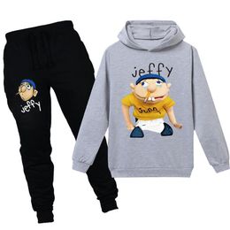 Teenmiro Cartoon Jeffy Crianças Terno Esportivo Meninos Conjuntos de Roupas Meninas Moletom com Capuz Calças Crianças Fato de Treino Adolescentes Pullov293x