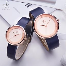Shengke Brand Quartz Couple Watch Set Leather Watches For Lovers Black Simple Women Quartz Watch Men WristWatch Gifts2738