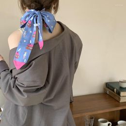 Scarves 120cm 5cm Cartoon Silk Scarf Tied Wrap Handle Ribbon HairBand Thin Narrow Strip Small Women Skinny