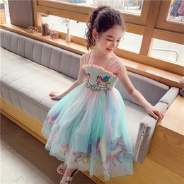 Whole 2021 Summer Girls Dress Rainbow Wings Unicorn Chiffon Embroidery Princess Holiday Dress Children Clothes E89335T