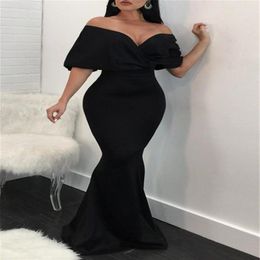 Black Mermaid Bridesmaid Dresses Gothic Country Garden Wedding Guest Maid of Honour Gowns Plus Size Off Shoulder Women Evening Prom2777