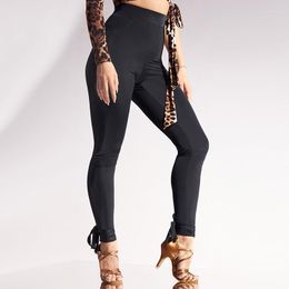 Stage Wear Latin Dance Pants Women High Waist Tight Black Leggings Rumba Ballroom Cha Clothes Adult Practice JL5417