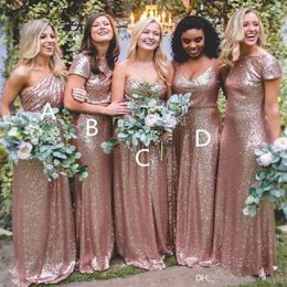 Bling Rose Gold Sequined Bridesmaid Dresses Long Sexy Floor Length Boho Bridesmaids Dresses Plus Size Custom Made325Z