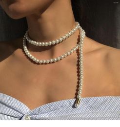 Choker Brass Faux Glass Pearl Chains Necklace Women Jewellery Designer T Show Runway Party Gown Wedding Japan Korean INS Gothic Hiphop
