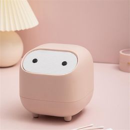 Cute Small Mini Ninja Desktop Trash Can Dust Bin Garbage Basket With Lid For Desk Car Bedroom Office Kids Room House Decoration 21306T