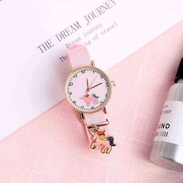 Wristwatches Girl Women Watch Cartoon Unicorn Cloud Cheery Pink Ladies Bracelet Set Cute Student Quartz 220708