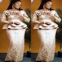 One pcs 2022 Plus Size Arabic Aso Ebi Champagne Lace Sexy Mother Of Bride Dresses Long Sleeves Sheath Vintage Prom Evening Formal 278j