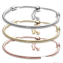 Charm Bracelets 925 Sterling Sier Fashion Original Line Snake Bone Bracelet Adjustable Men And Women Pandora Basic Diy Jewellery Drop D Dhrgw