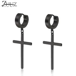 Stainless Steel Jewelry Bricos Charm Kpop Loop Cross Hoop Earrings Black Small Piercing Hoops Long Charms Gifts For Men & Huggie222c