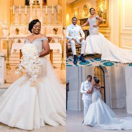 South African Mermaid Wedding Dresses 2021 Off Shoulder Luxury Beaded Bodice Bride Vestidos De Fiesta Long Sweep Wedding Trumpet G285D