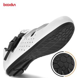 Boots Boodun Leather Lockless Cycling Shoes Men and Women Without Lock Rubber Breathable Nonslip Casual Sports Shoes Bike Equipment
