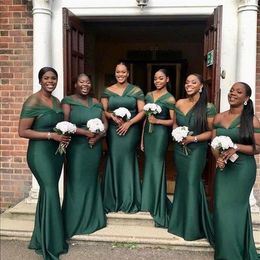 Dark Green African Off Shoulder Satin Mermaid Bridesmaid Dresses Long Ruffles Plus Size Wedding Guest Gowns Maid Of Honour Dresses 225N