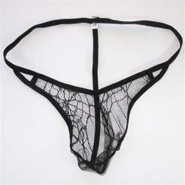 Mens String Pouch Sexy Thong G-string back Spiderweb spider Lace C-thru G4449 mens fun underwear295t