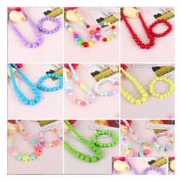 Bracelet Necklace Cute Girls Sweet Children Jewellery Accessories 2Pcs Sets Kids Bracelets Set For Gift 26 Colours Wholesale Drop Deli Dhokz