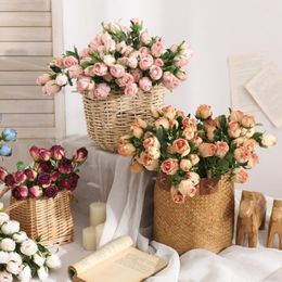 Decorative Flowers 1 Bouquet Artificial Flower Retro Realistic Rose 7 Heads Floral Arrangement For Dining Room