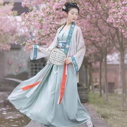 Stage Wear 2021 Summer Ancient Chinese Folk Dance Costume Female Hanfu Tang Suit Fairy Performance Retro Cardigan Dress Cosplay219s