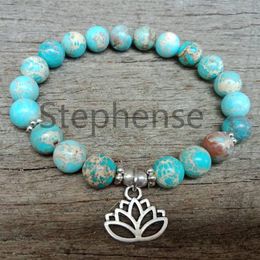 MG0707 Natural Blue Regalite Stone Bracelet Lotus Flower Charm Yoga Bracelet Fashion New Design Women's Energy Bracelet Shipp2661