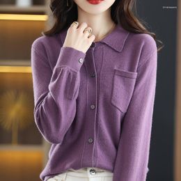 Women's Knits M-XXL Trendy Fashion Lapel Pure Wool Ladies Sweater 2023 Knit Cardigan Long Sleeve Cashmere Spring And Autumn