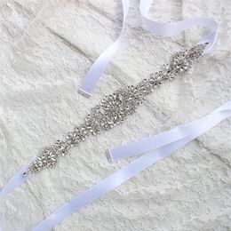 Wedding Sashes For Bride Bridal Dresses Belts Rhinestone Crystal Ribbon From Prom Handmade White Red Black Blush Silver Real Image280v