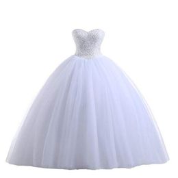 Nuovi abiti da sposa a-line in tulle con scollo a cuore Vestido Plus Size Abiti da sposa lunghi fino al pavimento con perline pesanti con lacci sul retro con Pett2591