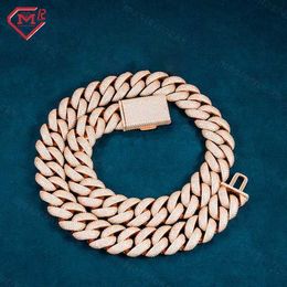 Hip Hop Men Luxury Rose Gold Plated Chain 20mm Width Full Moissanite Miami Iced Out Cuban Link Chain Necklace