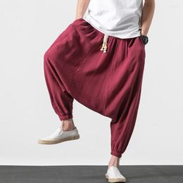 Ethnic Clothing Southeast Asian National Traditional Linen Material Solid Colour Loose Men's Big Crotch Lantern Nepalese Pants