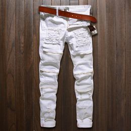 Men's Jeans Ripped Skinny Distressed Destroyed Straight Fit Zipper Motor With Holes Men Fashion Design252Y