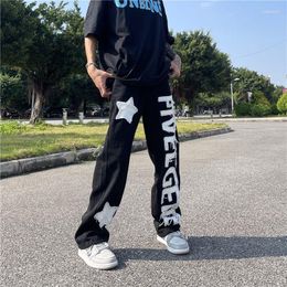 Men's Jeans American High Street Letter Patch Hip Hop Hiphop Retro Straight Leg Pants Fashion