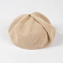 Wide Brim Hats Linen Pleated Breathable Beret Fashion Casual Women Artist Hat Versatile Knitted Mushroom