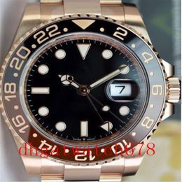 Newest Luxury mens watches 126715 Rose Gold Gmt2 Mens Watch Automatic Movement Ceramic Rotating Bezel Stanless Steel Strap Wristwa316n
