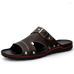 Slippers Large Size 38-47 Leather For Men Summer Flip Flops Man Beach Sandals Flop Outdoor Slipper Mens Slides 2023