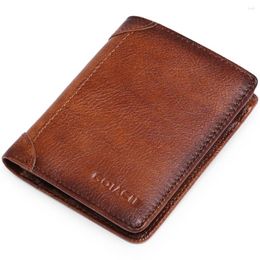 Wallets Vintage Wallet Genuine Leather Men Holder 9 Slots Short Male Purse Card