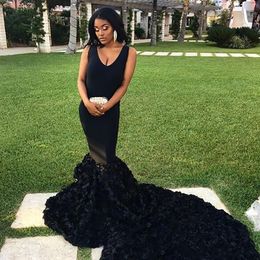 New Black Sexy Prom Dresses Mermaid Lace Appliques Satin African Long Illusion Style Prom Gown Evening Dresses Robe De Soiree297A