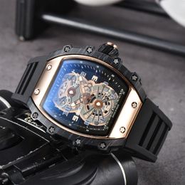 Men watch automatic Quartz Movement Brand Watches Rubber Strap Business Sports Transparent Watchs Imported crystal mirror battery 274P