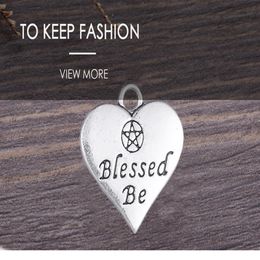 Heart Charm Double side Letter Blessed Be Wicca Pentacle Pentagram Pendant for Jewellery Making Antique Silver Tone311o