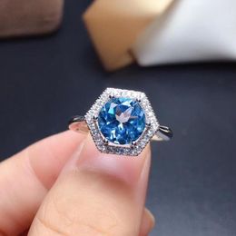 Cluster Rings Fashion Geometry House Natural Blue Topaz Gem Ring S925 Silver Gemstone Girl Women's Party Gift Jewellery