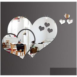 Wall Stickers Acrylic Mirror 3D Creative Heart Shape Diy Room Decorative Decal Mirrors Drop Delivery Home Garden Dhvob