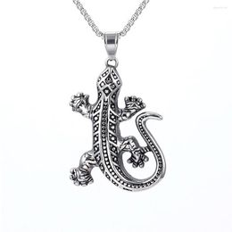 Pendant Necklaces Mens Stainless Steel Crawling Lizard Necklace