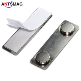 Magnetic Name Tag ID Badge Holder Strong Fastener with 3M Adhesive on Front Plate Silver 100Pack302N